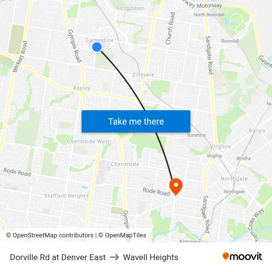 Dorville Rd at Denver East to Wavell Heights map