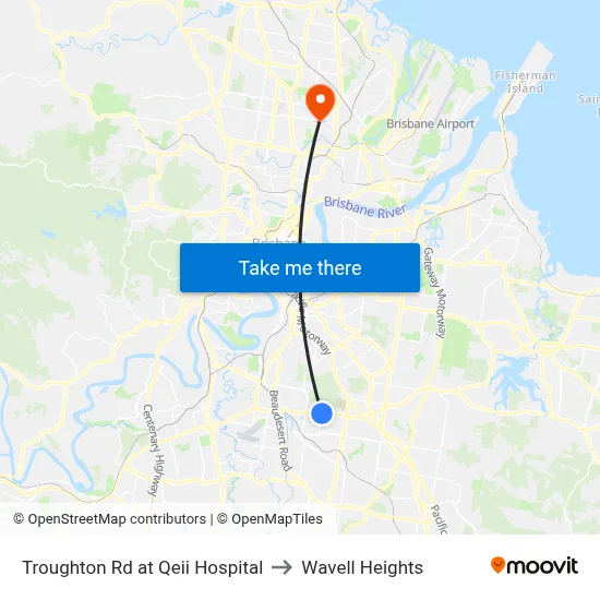 Troughton Rd at Qeii Hospital to Wavell Heights map