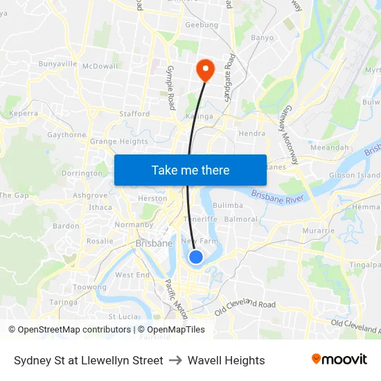 Sydney St at Llewellyn Street to Wavell Heights map