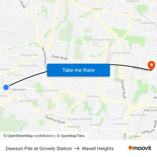 Dawson Pde at Grovely Station to Wavell Heights map