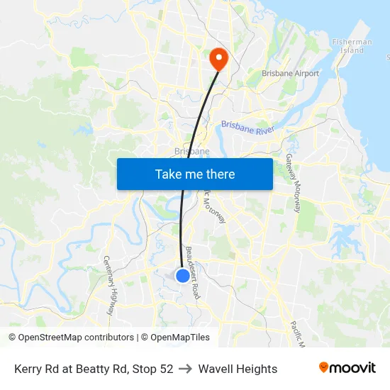 Kerry Rd at Beatty Rd, Stop 52 to Wavell Heights map