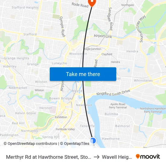 Merthyr Rd at Hawthorne Street, Stop 13 to Wavell Heights map