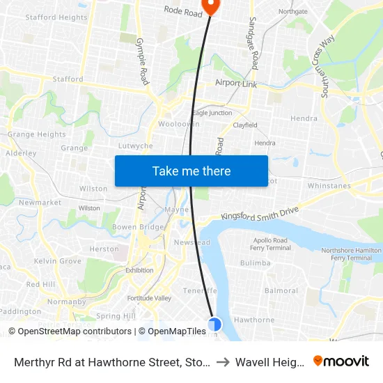 Merthyr Rd at Hawthorne Street, Stop 13 to Wavell Heights map