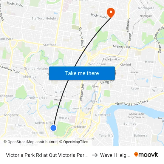 Victoria Park Rd at Qut Victoria Park Rd to Wavell Heights map