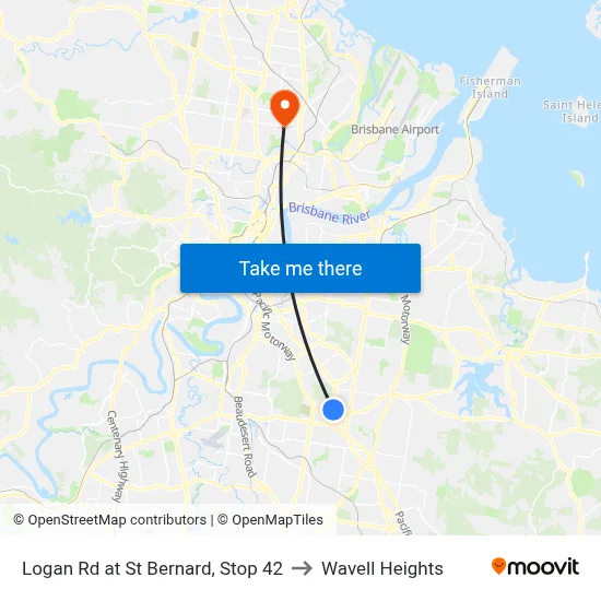 Logan Rd at St Bernard, Stop 42 to Wavell Heights map