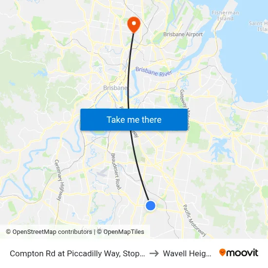 Compton Rd at Piccadilly Way, Stop 28 to Wavell Heights map
