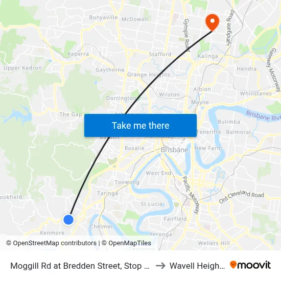 Moggill Rd at Bredden Street, Stop 32 to Wavell Heights map
