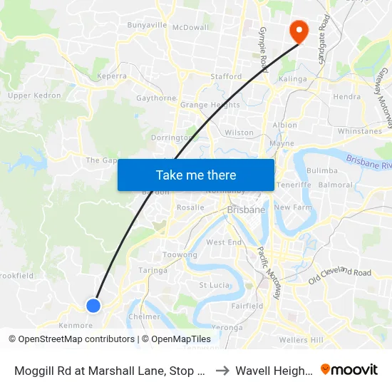 Moggill Rd at Marshall Lane, Stop 33 to Wavell Heights map