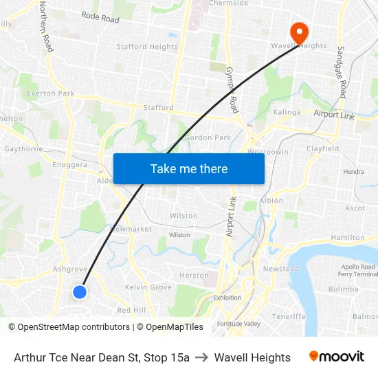 Arthur Tce Near Dean St, Stop 15a to Wavell Heights map