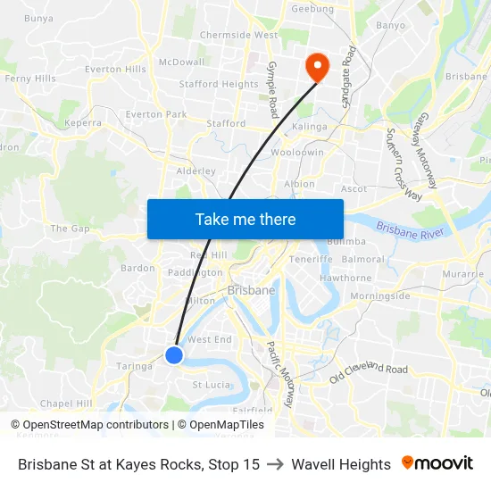 Brisbane St at Kayes Rocks, Stop 15 to Wavell Heights map
