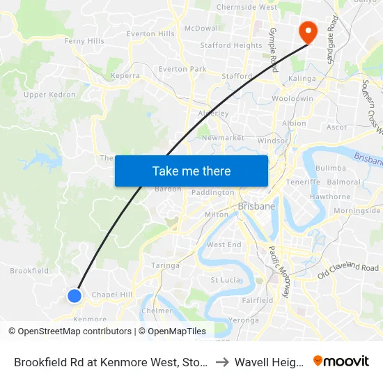 Brookfield Rd at Kenmore West, Stop 37 to Wavell Heights map