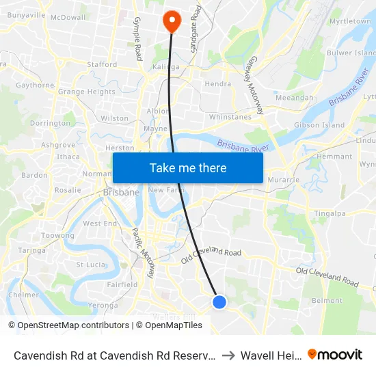 Cavendish Rd at Cavendish Rd Reservoir, Stop 40 to Wavell Heights map