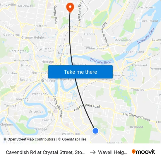 Cavendish Rd at Crystal Street, Stop 50 to Wavell Heights map