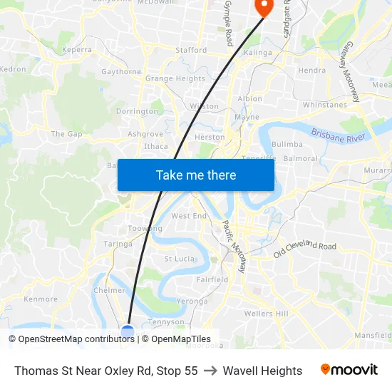 Thomas St Near Oxley Rd, Stop 55 to Wavell Heights map