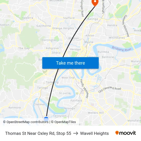 Thomas St Near Oxley Rd, Stop 55 to Wavell Heights map