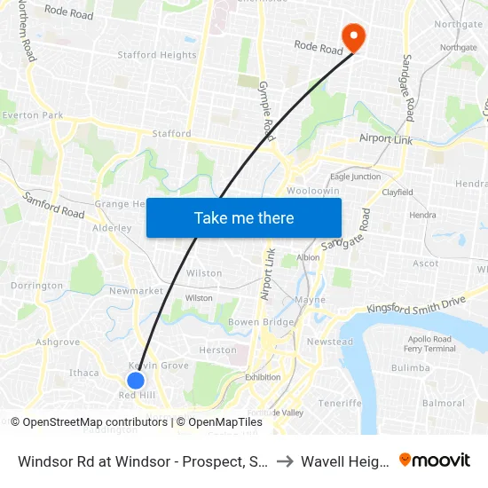 Windsor Rd at Windsor - Prospect, Stop 9 to Wavell Heights map
