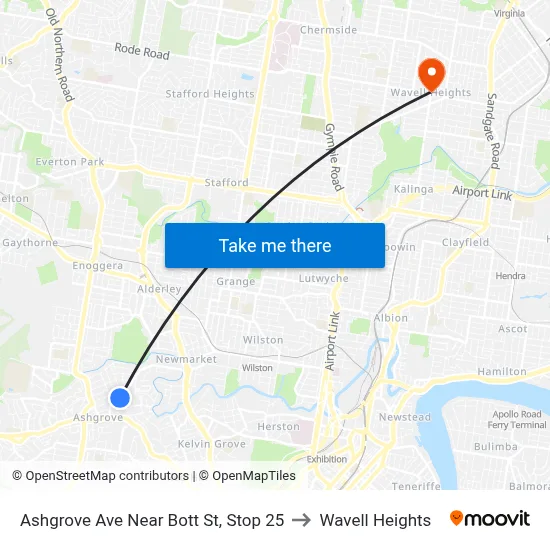 Ashgrove Ave Near Bott St, Stop 25 to Wavell Heights map