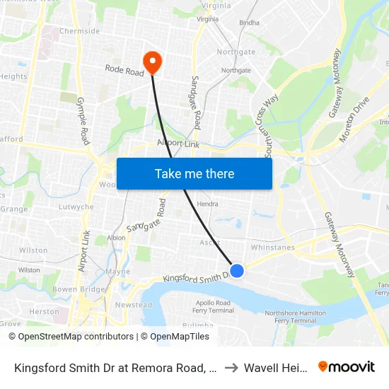 Kingsford Smith Dr at Remora Road, Stop 29 to Wavell Heights map