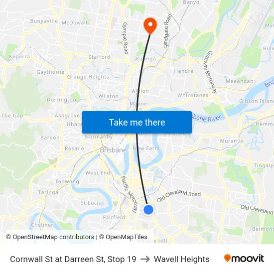 Cornwall St at Darreen St, Stop 19 to Wavell Heights map