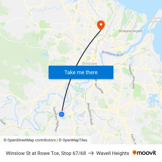 Winslow St at Rowe Tce, Stop 67/68 to Wavell Heights map