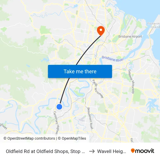 Oldfield Rd at Oldfield Shops, Stop 57a to Wavell Heights map