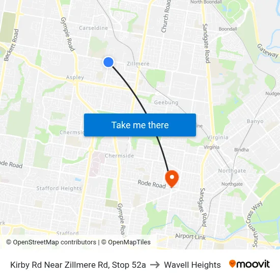 Kirby Rd Near Zillmere Rd, Stop 52a to Wavell Heights map