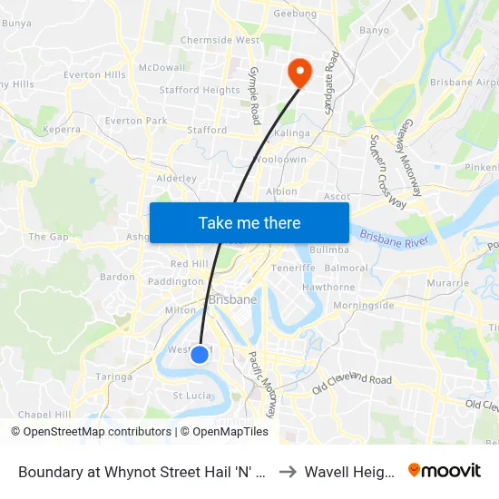 Boundary at Whynot Street Hail 'N' Ride to Wavell Heights map
