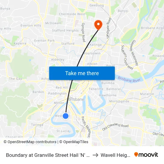 Boundary at Granville Street Hail 'N' Ride to Wavell Heights map