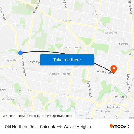 Old Northern Rd at Chinook to Wavell Heights map