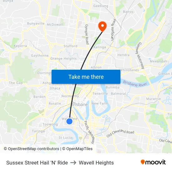 Sussex Street Hail 'N' Ride to Wavell Heights map