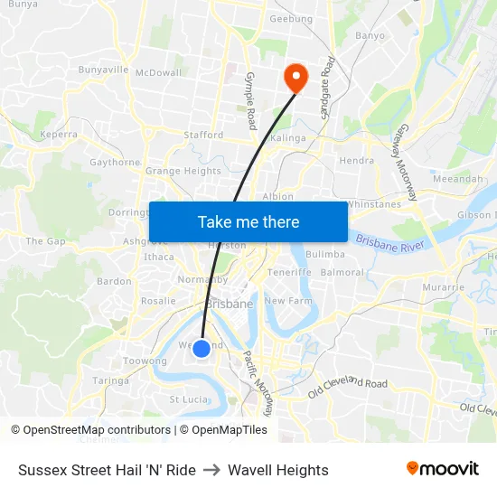 Sussex Street Hail 'N' Ride to Wavell Heights map