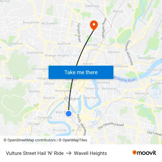Vulture Street Hail 'N' Ride to Wavell Heights map