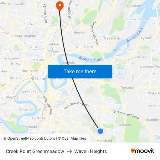 Creek Rd at Greenmeadow to Wavell Heights map