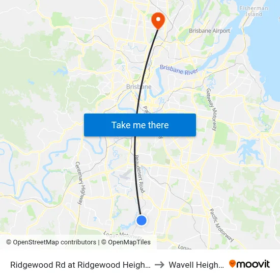 Ridgewood Rd at Ridgewood Heights to Wavell Heights map