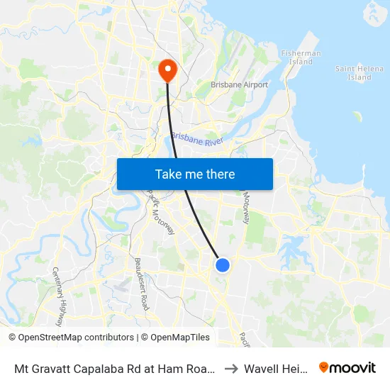 Mt Gravatt Capalaba Rd at Ham Road South to Wavell Heights map
