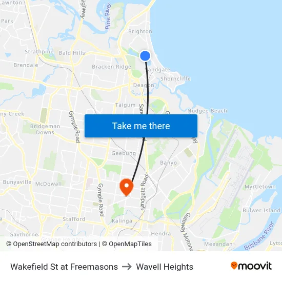 Wakefield St at Freemasons to Wavell Heights map