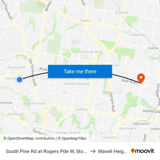 South Pine Rd at Rogers Pde W, Stop 44 to Wavell Heights map