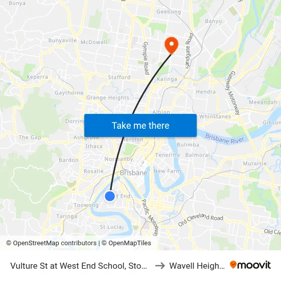 Vulture St at West End School, Stop 9 to Wavell Heights map