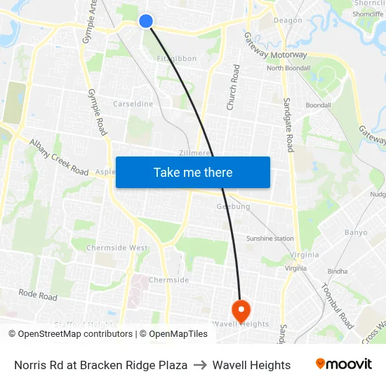 Norris Rd at Bracken Ridge Plaza to Wavell Heights map