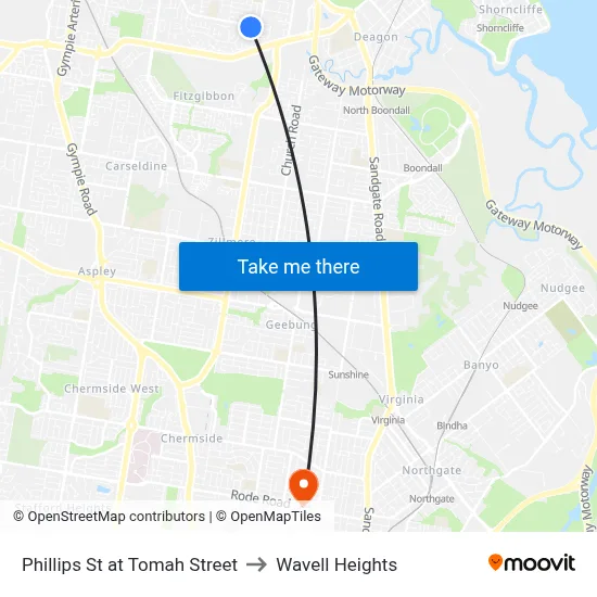 Phillips St at Tomah Street to Wavell Heights map