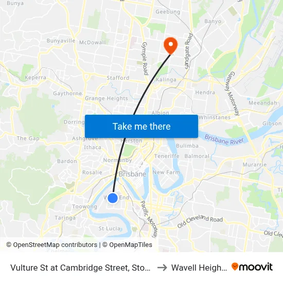 Vulture St at Cambridge Street, Stop 8 to Wavell Heights map