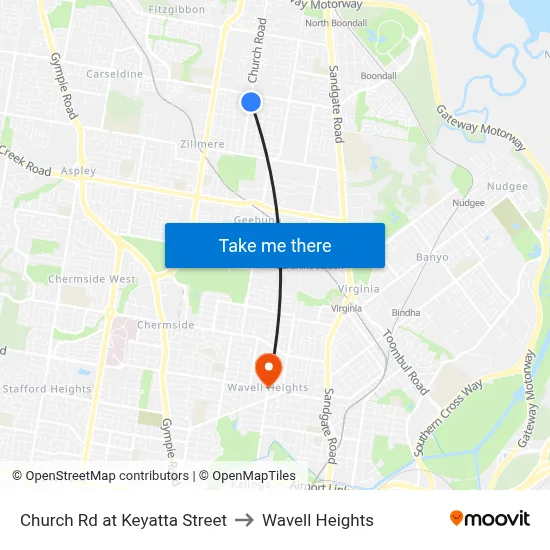 Church Rd at Keyatta Street to Wavell Heights map