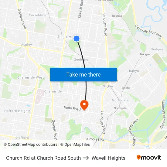 Church Rd at Church Road South to Wavell Heights map
