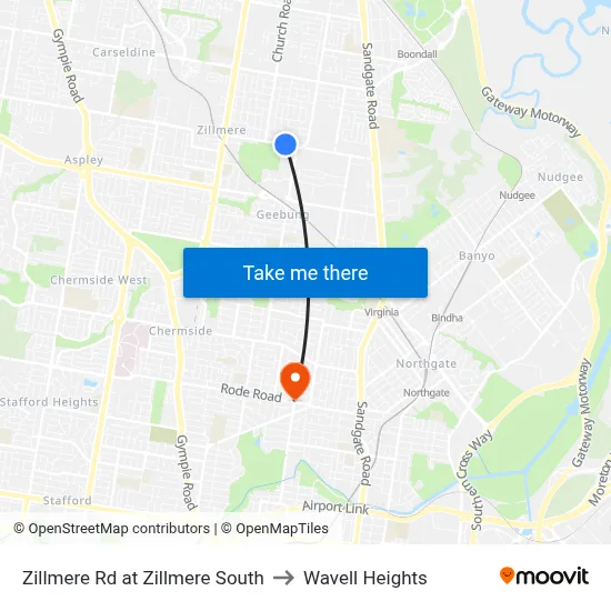 Zillmere Rd at Zillmere South to Wavell Heights map