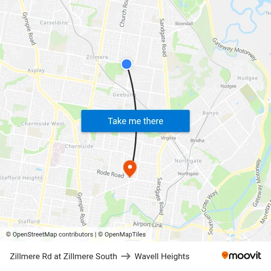 Zillmere Rd at Zillmere South to Wavell Heights map