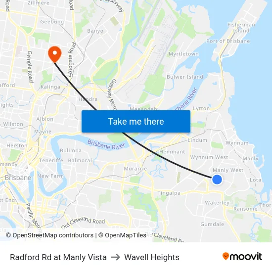Radford Rd at Manly Vista to Wavell Heights map
