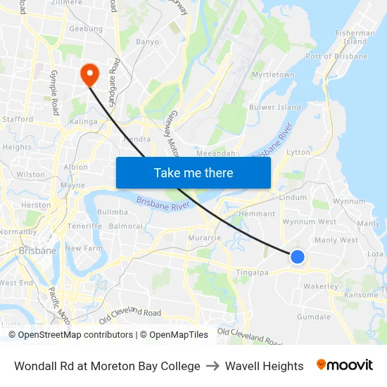 Wondall Rd at Moreton Bay College to Wavell Heights map