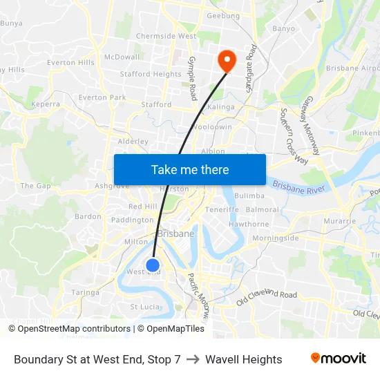 Boundary St at West End, Stop 7 to Wavell Heights map