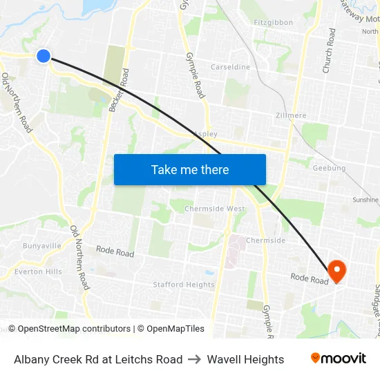 Albany Creek Rd at Leitchs Road to Wavell Heights map