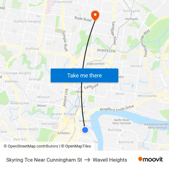Skyring Tce Near Cunningham St to Wavell Heights map